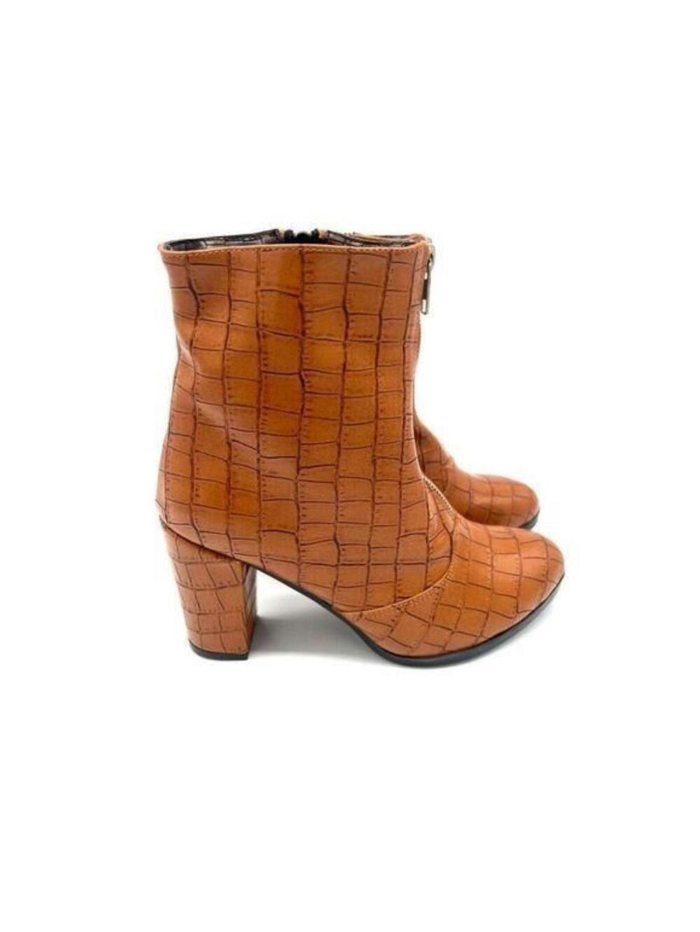 Stylishly Bold Women's Faux Croc Print High Heels Mid Calf Boots for a Perfect